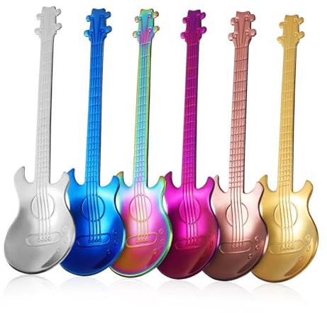 Homoyoyo 6 Pièces cuillère de guitare nouveauté à thème Musical cuillères de service pour rétro Cuillère à café cuillères à café de guitare à thé acier inoxydable 304