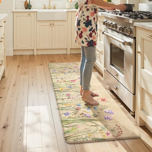 KIMODE Küchenmatten für den Boden, 61 x 149,9 cm, Bauernhaus-Küchenläufer, gepolstert, rutschfest, Komfort-Memory-Schaum-Stehmatten für Wäsche, Büro, Spüle, Schreibtisch, Braun