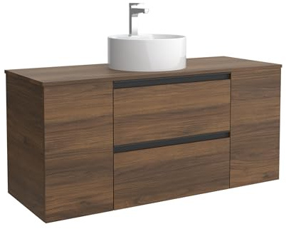 Cygnus Bath Mueble de Baño BEQUIA Plus Metal 120cm Nogal | Lavabo sobre encimera Porcelana Centrado 1P