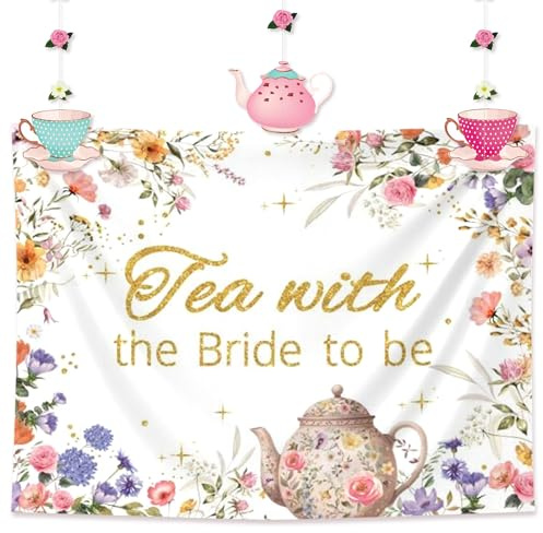 LaVenty Tea With Bride To Be Luftballons, Teeparty-Dekorationen, Ballon-Girlande, Bogen-Banner, Blumenmuster, Schmetterling, Teekanne, Banner für Brautparty, Junggesellinnenabschied, Hochzeitsfeier