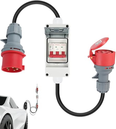 ZHEHNSA CEE Adapter 32A auf 16A Sicherungsautomat,IP44 400V Starkstrom Adapter 32A auf 16A reinem Kupfer 5-Poliger,CEE stecker 16a notstrom einspeisestecker für Caravan Wohnmobil Baustellen