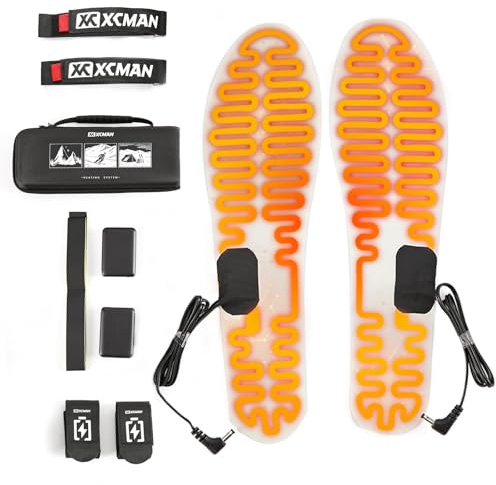 XCMAN Plantillas calefactoras, plantilla de calefacción de metal ajustable para hombres y mujeres, 3000 mAh, recargable, plantillas calentadoras de pies con batería con 3 ajustes de temperatura