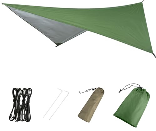 Azarxis Bâche Anti-Pluie Tarp Bivouac Toile de Tente Imperméable Tapis de Sol Abri de Randonnée Parasol Auvent Anti UV pour Camping Trekking (03 Vert, 310 x 310 cm (Diagonale))