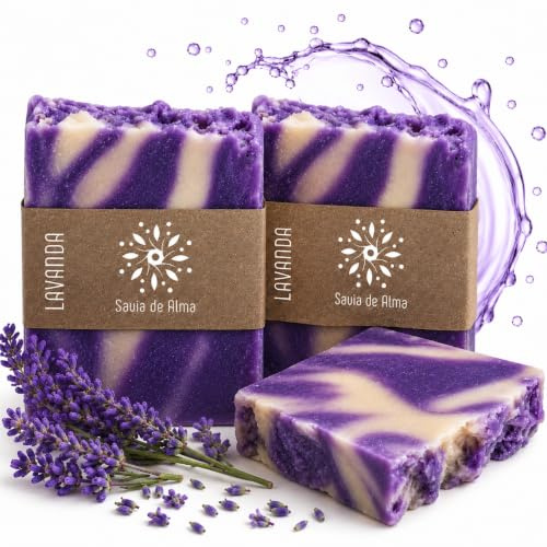 [Pack 2] Jabón de Lavanda Artesanal y Vegano – Jabón Facial, de Manos y Cuerpo | Antibacteriano, Purificante y Biodegradable | Hecho en España con Ingredientes Naturales | 100 g (2, Lavanda)