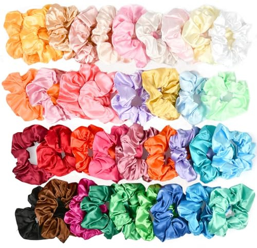 OTYMIOW 36 Colores Scrunchies de Satén para Cabello Scrunchies Tela Lazos para el Cabello Gomas del Pelo Elasticas Cuerdas Scrunchie para Mujeres Niñas