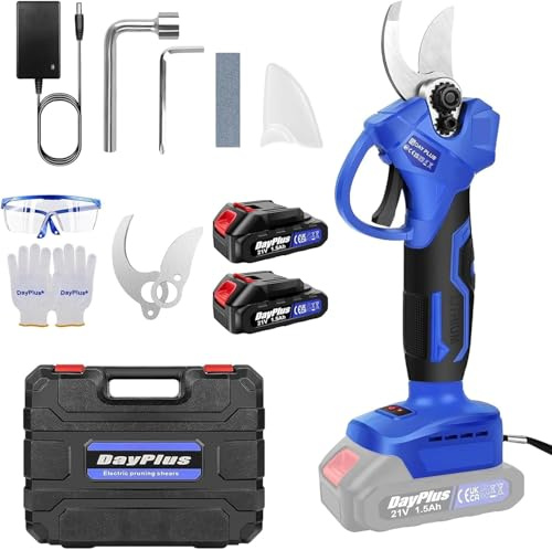 Tijeras Eléctricas Para Jardín De 1500 W, Tijeras Eléctricas Para Podar Con Motor Sin Escobillas De 21 V, Inalámbricas, Con 2 Baterías Recargables De 1,5 Ah Y Cuchillas, Para Arbustos Y árboles