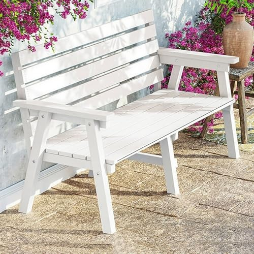 Weiße Gartenbank aus Holz, 500 kg Tragkraft, wetterfester Balkonsitz für Außenbereich, Terrasse, Hinterhof, Veranda und Park