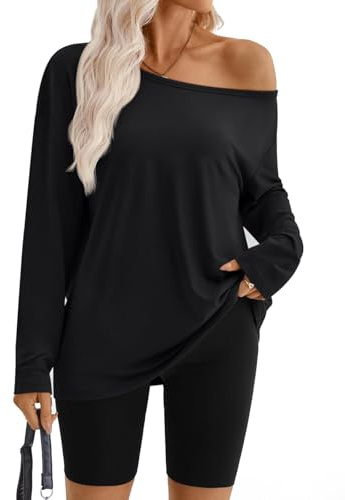 Mayoii Off The Shoulder Tops for Women – Oversized Jumper, Black Tops for Women UK, Black Long Sleeve Top, Casual Off-Shoulder Sweatshirt Pullover (UK, Alpha, S, Regular, Regular, Black)