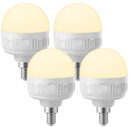 LGMCF Bombilla recargable E14 con mando a distancia, 8 W, batería regulable con función de temporización, 3 colores para lámparas no cableadas, luz de emergencia con magnético, 4 unidades