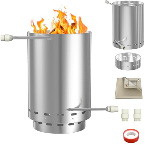 XMTECH Calefacción para piscina de leña, calentador de piscina con fuego, calentador de piscina con espiral, acero inoxidable, cubo de fuego climatizado, 32 mm/38 mm, conectores de 32 mm/38 mm, con