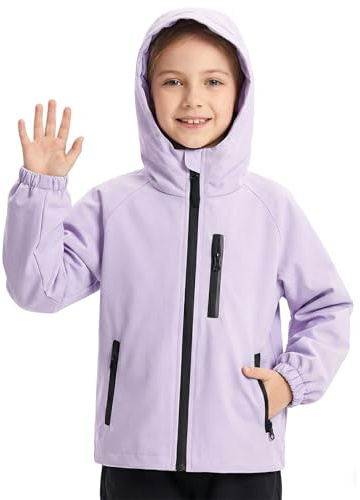 Domueay Chaqueta Impermeable para Niños Abrigos con Capucha, 5-13 Años | Chaquetas de Lluvia, Primavera Otoño, Cortavientos Chubasquero, bolsillos con cremallera, Senderismo Exterior Deportivos Ropa