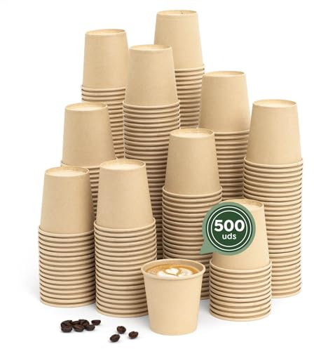 Maxi Products - 500 unidades Vasos Café Desechables - Vasos Cartón - Vasos Desechables Catering - Vasos Café para Llevar - Vasos Kraft 80 cc - APTO BEBIDAS CALIENTES Y FRÍAS