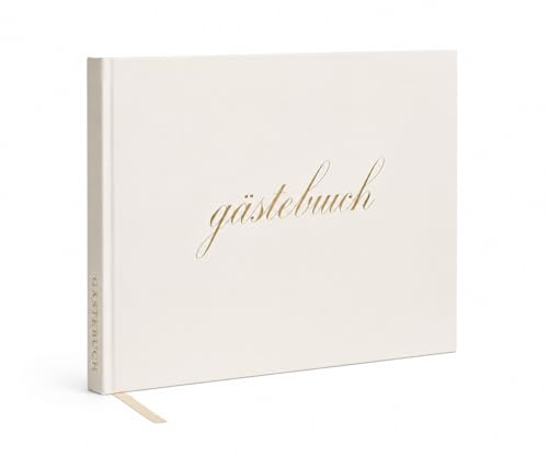 HERWEHIM Gästebuch Hochzeit Beige, Geburtstag & Babyparty,100 Blanko Seiten | Hochwertiges Hardcover Gästebuch für Erinnerungen, Edle Gold Prägung, 19.3x23.5 cm Hochzeitsalbum Hochzeitsgästebuch