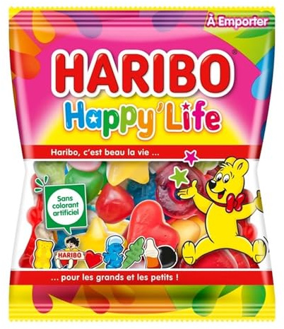 HARIBO - Happy Life - Assortiment De Bonbons Sans Colorants Artificiels - Sachets - 10 x 120 g