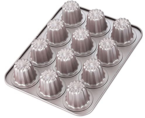 CHEFMADE Canele Form Kuchen Pan,12-hohlraum Nicht-Stick Cannele Muffin Backformen Cupcake Pan für Ofen Backen(Champagne Gold)