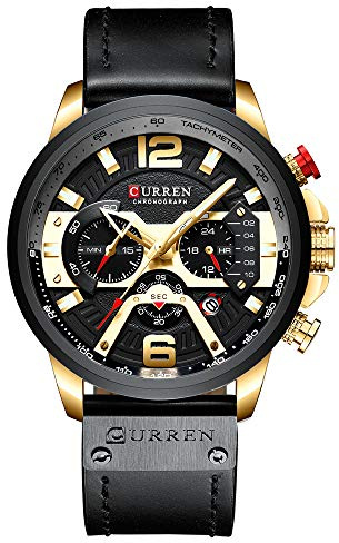 CURREN Herren-Armbanduhr, Quarz, analog, Kalender, Armbanduhr für Herren, modisch, wasserdicht, Edelstahlband, schwarz, braun, Gurt