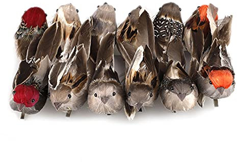 kgjsdf Künstliche Federvögel, bunt, künstliche Schaumstoff-Vögel, zum Anklippen, Weihnachtsbaumschmuck, kleine Vogel-Figuren für Zuhause, Innen- und Außenbereich, Garten, Hochzeitsdekoration, 12 Stück