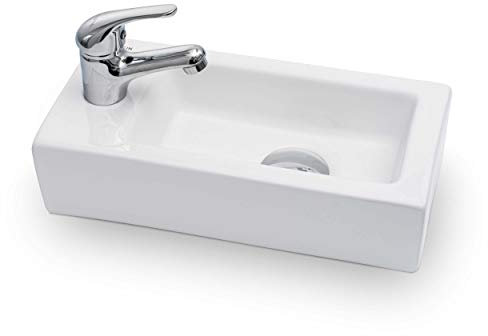 VILSTEIN® Hänge - und Aufsatzwaschbecken Klein [36,5x18x9CM] - Kleines Waschbecken Gäste WC - Mini Handwaschbecken - Waschbecken Badezimmer & Gäste WC - Aufsatzwaschbecken Bad Schmal & Eckig