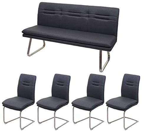 Mendler Esszimmer-Set HWC-H70 Stoff/Textil - dunkelgrau 160cm