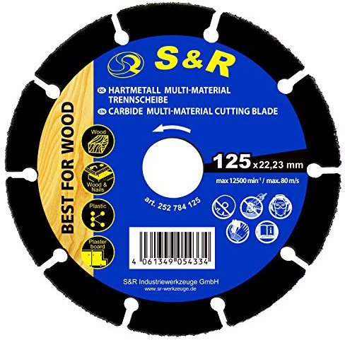 S&R Disco Mola da Taglio Legno Smerigliatrice 125. Lama Circolare TCT Professionale taglio Legno con chiodi, Cartongesso Plastica
