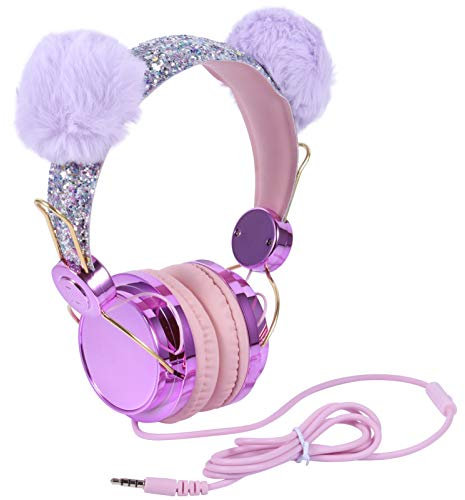 SOLUSTRE Gehörschutzstöpsel Glitzer Kopfhörer Plüsch Ohr Verdrahtet Headset Mädchen über Ohr Headset Glitter für Kinder Jungen Mädchen Kopfhörer Verkabelt