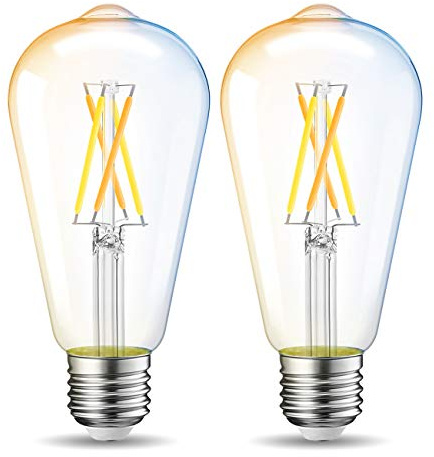 LVWIT WiFi Dimmable Vintage LED ST21 Edison Smart Bulb, 60 Watt Equivalent, E26 Base, 2700K - 6500K, Compatible with Alexa, Google Assistant, No Hub Required,2 Pack