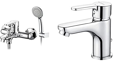 GRIFEMA Porto-G13003 Miscelatore Monocomando Esterno Per Vasca/Doccia Con Flessibile & Porto-G11003 Miscelatore Monocomando Per Lavabo Bagno, Rubinetto Da Bagno (G3/8 Pollici)