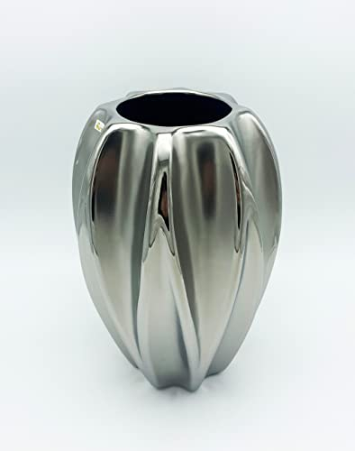 Moderne Vase 25 cm Mattsilber aus Keramik Blumenvase Deko Vase