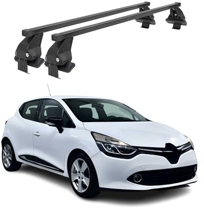 OMAC Menabo Dachträger für Renault Clio 2012-2019 Stahl Schwarz | DIN 75302:2019 & ISO/PAS 11154:2006 geprüft, Abschließbar, City-Crash-getestet, bis 50 kg Traglast, Querträger, Grundträger
