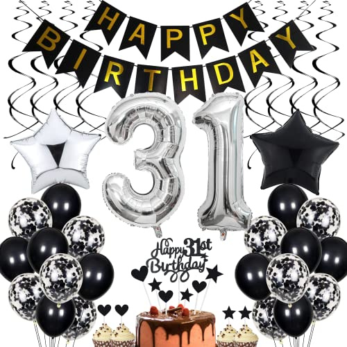 Black & White 31st Birthday Party Decoration - Cake Toppers & Table Decor for Men & Women
