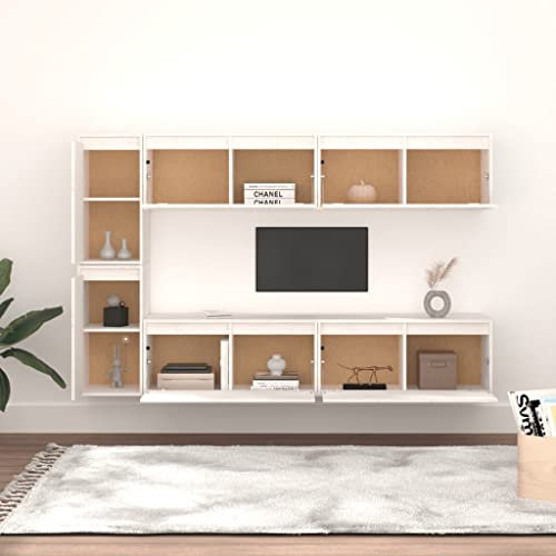 FIRBNUS 80 x 30 x 35 cm, 6 unidades, mueble de TV, mueble bajo para TV, mueble de TV y fonomöbel con chimenea, soporte para TV, color blanco