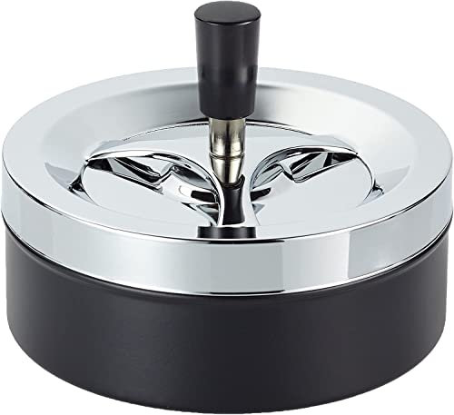 Riesiger Schöner moderner Drehaschenbecher,Windaschenbecher, Metall ca. 14 Durchmessern (Schwarz) inkl. Gratis Einkaufswagenlöser