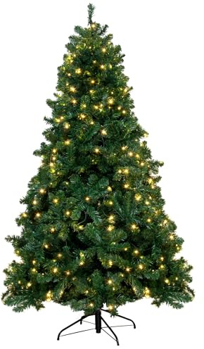 Christmas Tree World | 7ft Artificial Pre-lit Arbor Vitae | Natural and Realistic Look with Bushy and Luxury Quality PVC Tips | Easy to Assemble and Take Down | 128cm Diameter