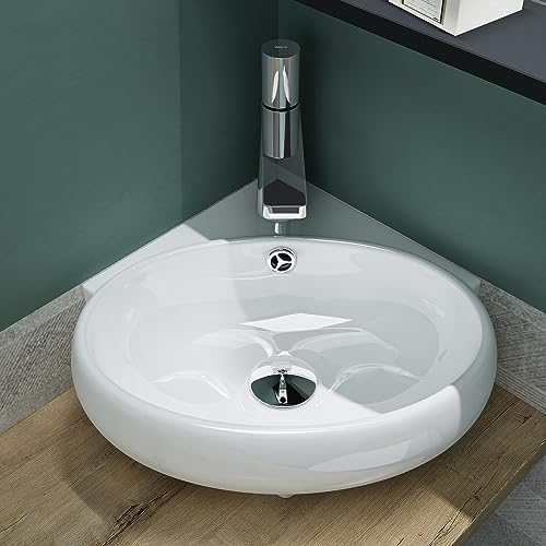 Mai & Mai Bathroom Sink Basin Countertop Wash Basin | Ceramic White Oval Wall Mounted | WDH: 38x39×14cm | Modern Design Bathroom Vessel Sink | Nano-Coating Brüssel002