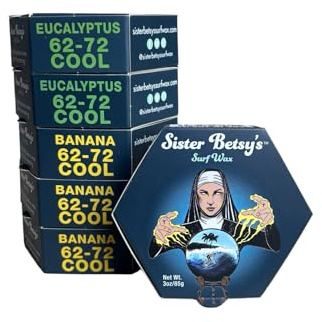 Sister Betsy’s Surfboard Wax – Hexagon Grip Easy Application – All-Condition Traction, 6-Pack Non-Toxic Wax (Cool)