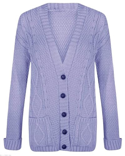 Pure Fashion UK Women's Long Sleeve Button Top Chunky Cardigan Lightweight Outerwear with Pocket Aran Cable Knitted Grandad Cardigans for Women UK