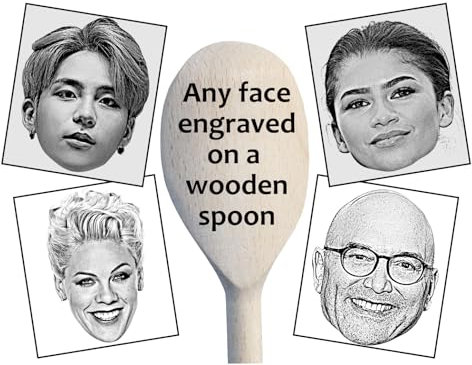 Personalised Face Engraved Wooden Spoon – Funny Custom Photo Gift for Friends & Family – Unique Birthday, Housewarming or Best Friend Present – Handmade Kitchen Keepsake