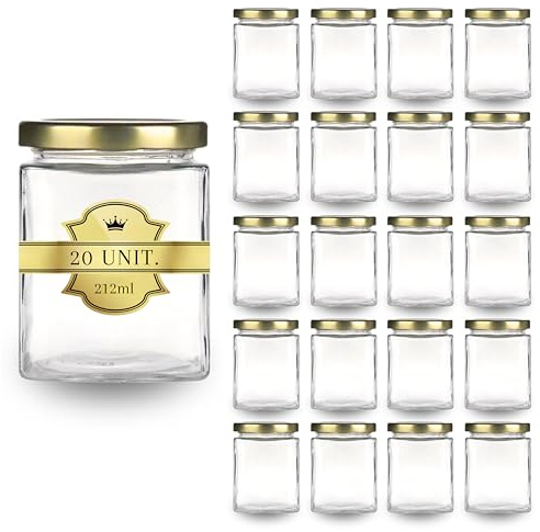Espirito Rebelde 20 vasetti di vetro quadrati per spezie, 212 ml, con coperchio, barattoli portaoggetti da cucina, spezie, marmellata, yogurt