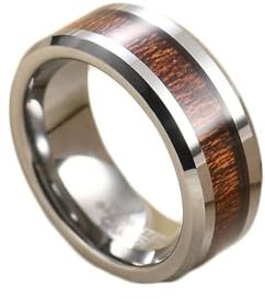 Bishilin Männer Ringe Wolfram Silber, Herren Ring Personalisiert 8MM mit Holz Bandring Freundschaftsring Hochzeit Ringe Nickelfrei Größe 65 (20.7)