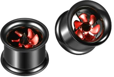 Stfery Ohr Plug Tunnel 16mm, 2 Stk Flesh Tunnel Titan Schwarz Mit Rot Windmühle Damen Plug Ohr