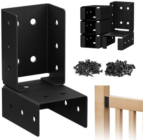 Mordx 10 Stück Zaunhalterungen, Deckgeländerverbinder, Zaunhalterung zum Verbinden von 2 x 4 Holz mit Geländer Holzpfosten,Montieren Sie Balkenaufhänger für Balkenschaukel, Zaun, Schwarz