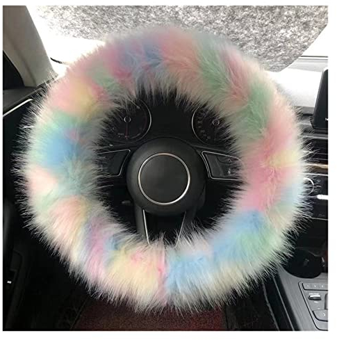 DZSMACHENGSM Lenkradbezug Auto 3 STÜCKE Pelz Lenkradbezug Set Echtes Schaffell Auto Plüsch Warm Flauschig Fuzzy Auto Zubehör Für Frauen Mädchen Lenkradhüllen(Color:2)