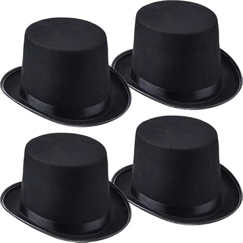 ASMIZ 4 Pack Black Felt Top Hats Bulk, Halloween Funny Party Hats for Men Costume Party Accessory Magician Stovepipe Hat for Cosplay, Christmas