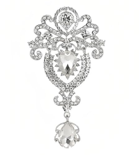 Rumyve Spilla a forma di corona con diamanti e motivo vintage in argento, per donne e feste di nozze