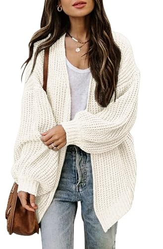 Jhsnjnr Womens Long Sleeve Sweaters Casual Oversized Knitwear Chunky Open Front Knit Cardigan Beige