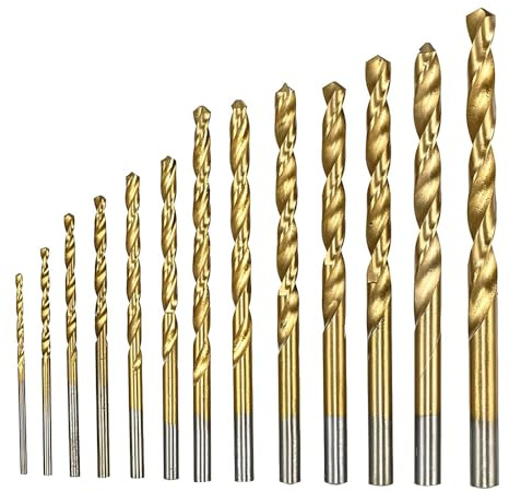 13 Piece Drill Bit Set, Drill Bits,Drill Bits For Metal,Titanium-Coated HSS Bits for Metal, Wood & Plastic, Includes Sizes 1mm-6.5mm, Ideal for Hard Steel and General Drilling