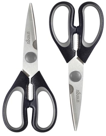 LIVINGO Tijeras de cocina de acero inoxidable, 2 unidades, afiladas y duraderas, versátiles, para pollo, pescado