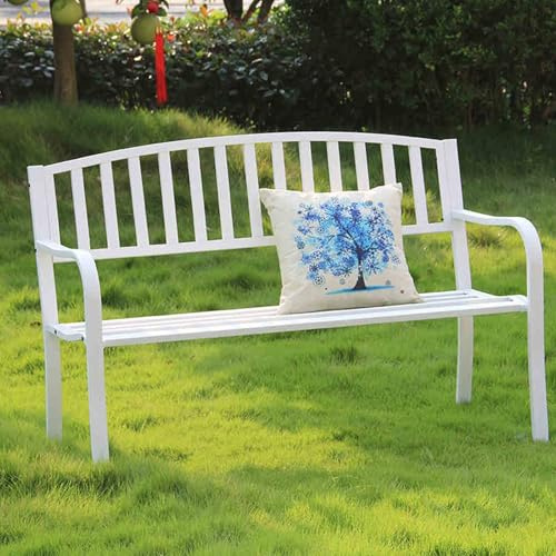 HARELA Gartenbank Für Den Außenbereich, Gartenbank Wetterfest, Gartenmöbel Mit Rücken- & Armlehnen, Terrassenbank, Lounge-Bänke Im Lattenrost-Design, Geeignet Für Rasen, Veranda(White)