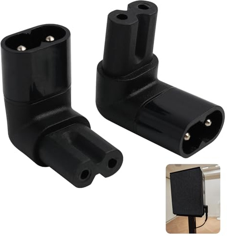 2 Stück C7 auf C8 Rechtwinkliges Adapter Stecker, Eurostecker 90 Grad Winkel für IEC C8 zu C7 Verlängerung, 250V 2,5A Netzkabel Adapter für Laptop, Drucker, Scanner, Projektor und mehr