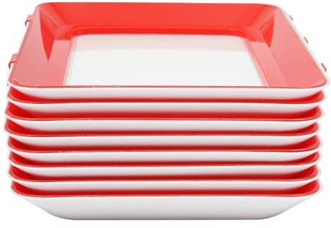 Desnysmf 8Pcs Food Preservation Tray, Vacuum Stackable Food Organization and Storage Food Tray, Reusable Fresh Storage for Food, Preservation, Red, 29.5 * 22.5 * 3cm